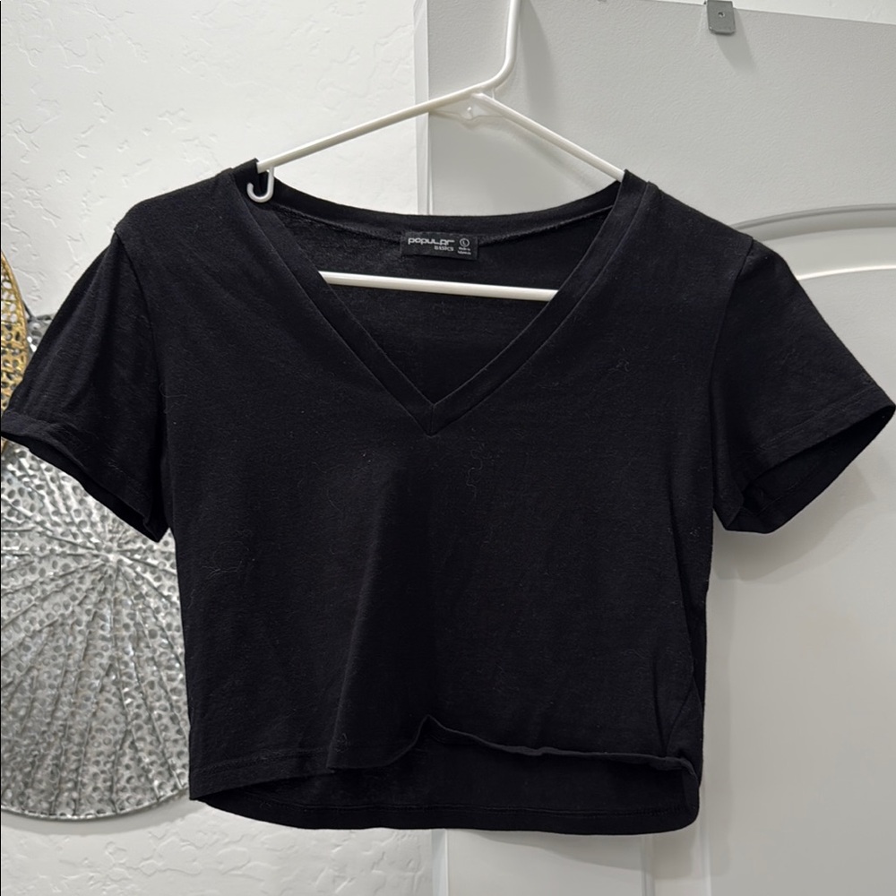 Popular Basics Black V-Neck Crop Top
